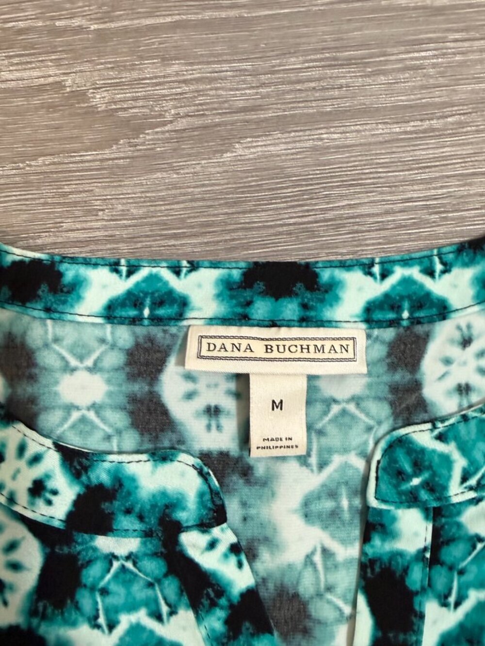 Dana Buchman Peplum Top - Teal Tie Dye Print Size M - Picture 2 of 6